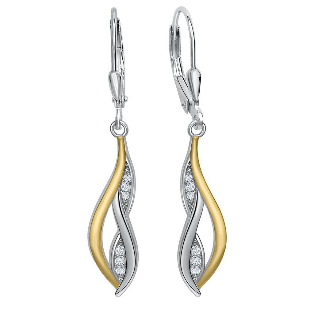 Boucles d'oreilles en argent 925 avec zircone cubique blanche 925/- plaqué or rouge 4,0 cm