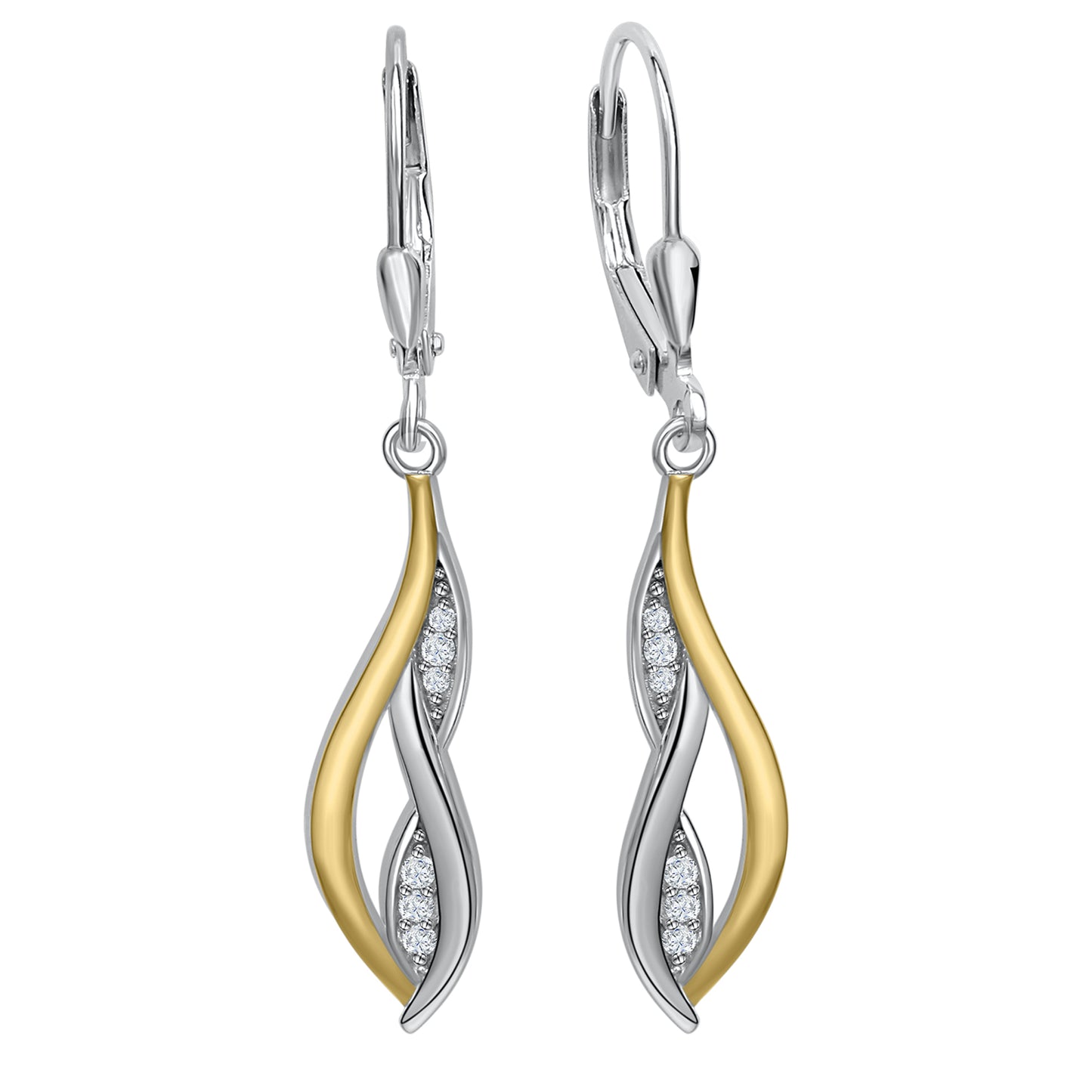 Earrings 925 silver CZ white 925/- sterling silver red gold plated 4.0cm zirconia
