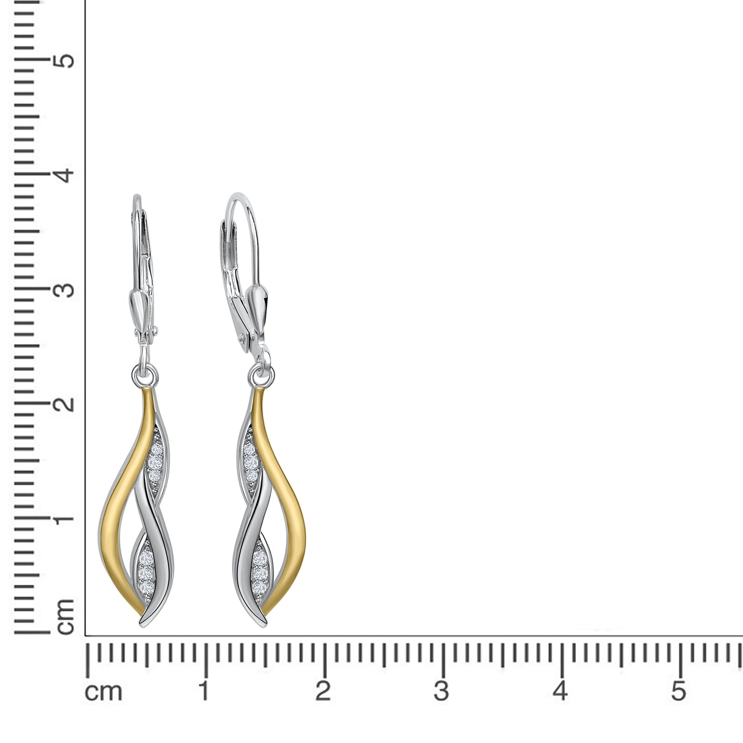 Earrings 925 silver CZ white 925/- sterling silver red gold plated 4.0cm zirconia