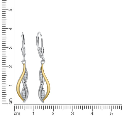 Earrings 925 silver CZ white 925/- sterling silver red gold plated 4.0cm zirconia