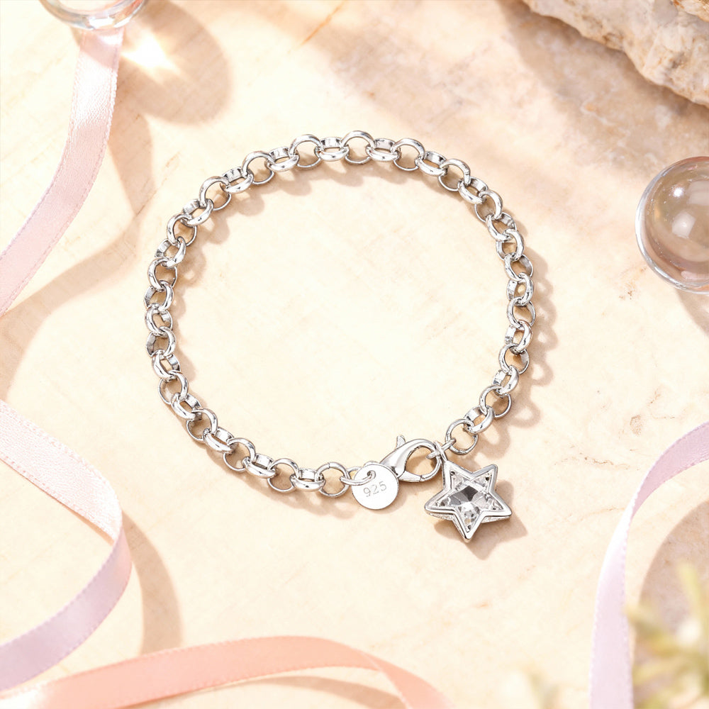 Armband aus 925er Sterling-Silber, Gliederarmband mit Herz-Charm