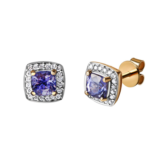 Clous d'oreilles en or 585/- rhodié (partiellement) 0,8cm diamant 0,18ct.
