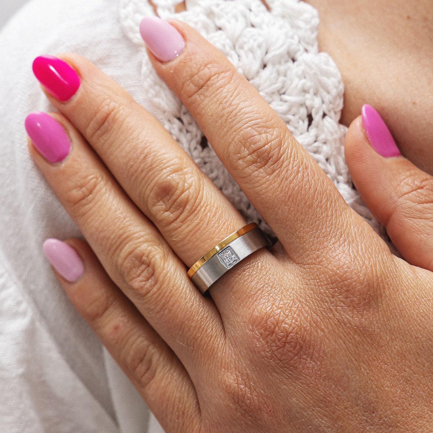 Ring stainless steel gold-plated (partially) zirconia