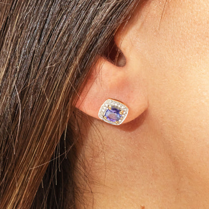 Clous d'oreilles en or 585/- rhodié (partiellement) 0,8cm diamant 0,18ct.