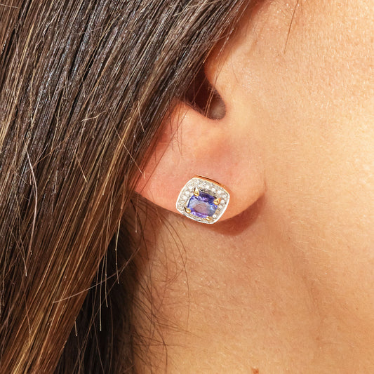 Clous d'oreilles en or 585/- rhodié (partiellement) 0,8cm diamant 0,18ct.