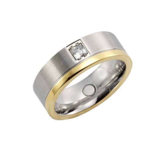 Ring stainless steel gold-plated (partially) zirconia