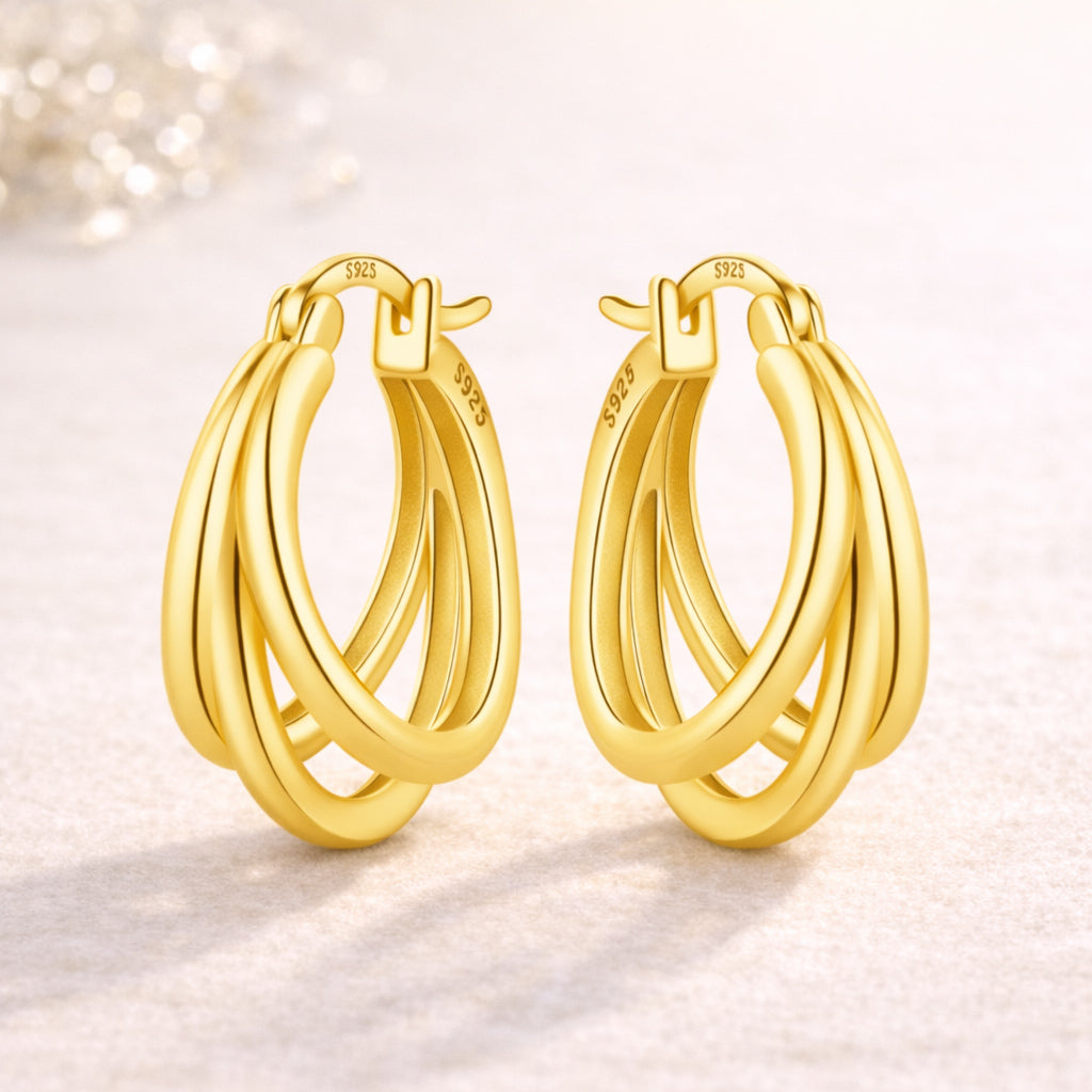 Creolen aus 925er Sterling Silber - vergoldet - 3 Ringe