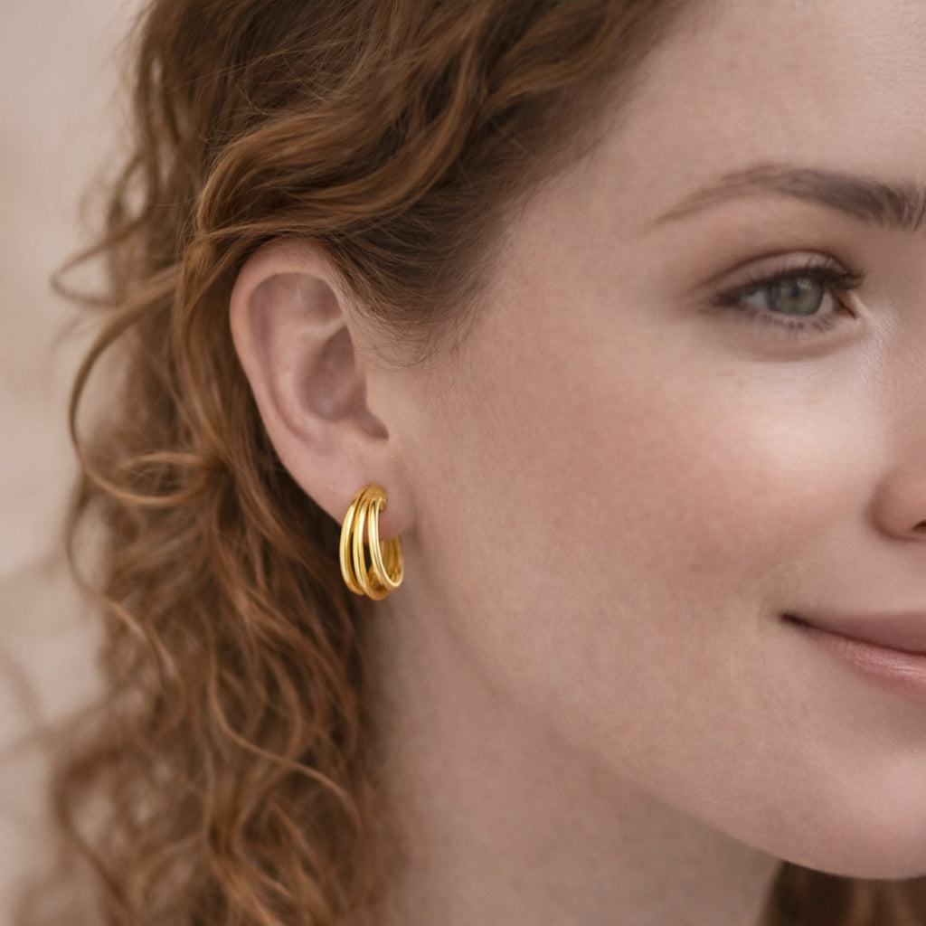 Creolen aus 925er Sterling Silber - vergoldet - 3 Ringe