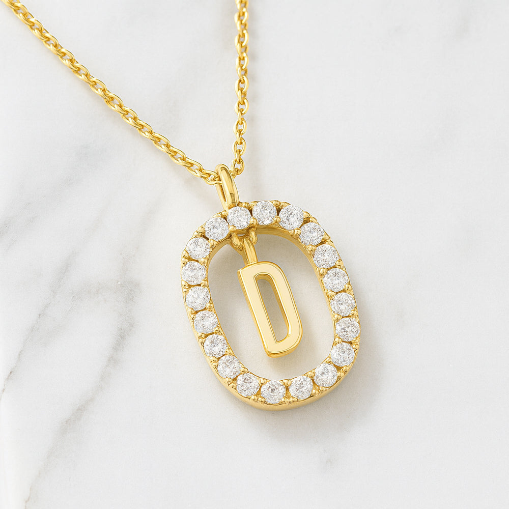 Damen Buchstaben Anhänger 925 Sterling Silber goldfarben mit Strasskreis 43cm Kette  - verschiedene Buchstaben