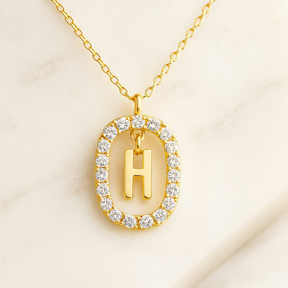 Damen Buchstaben Anhänger 925 Sterling Silber goldfarben mit Strasskreis 43cm Kette  - verschiedene Buchstaben