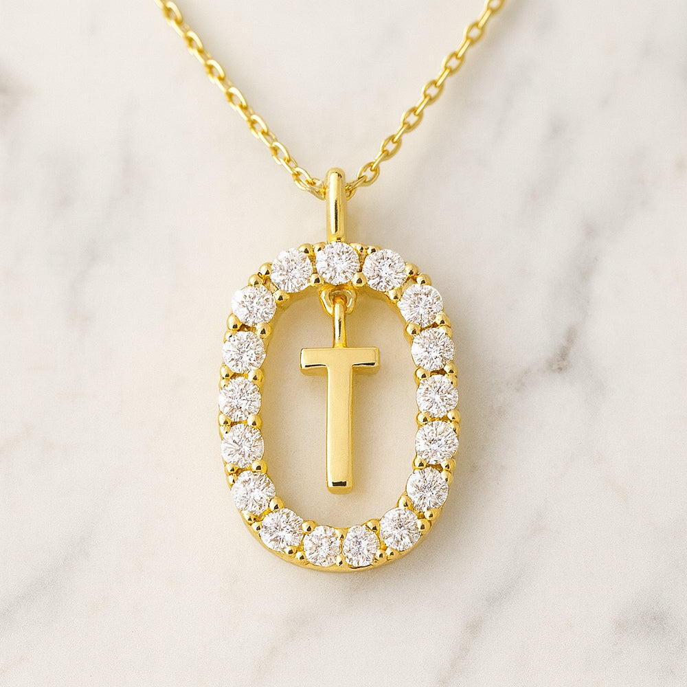 Damen Buchstaben Anhänger 925 Sterling Silber goldfarben mit Strasskreis 43cm Kette  - verschiedene Buchstaben