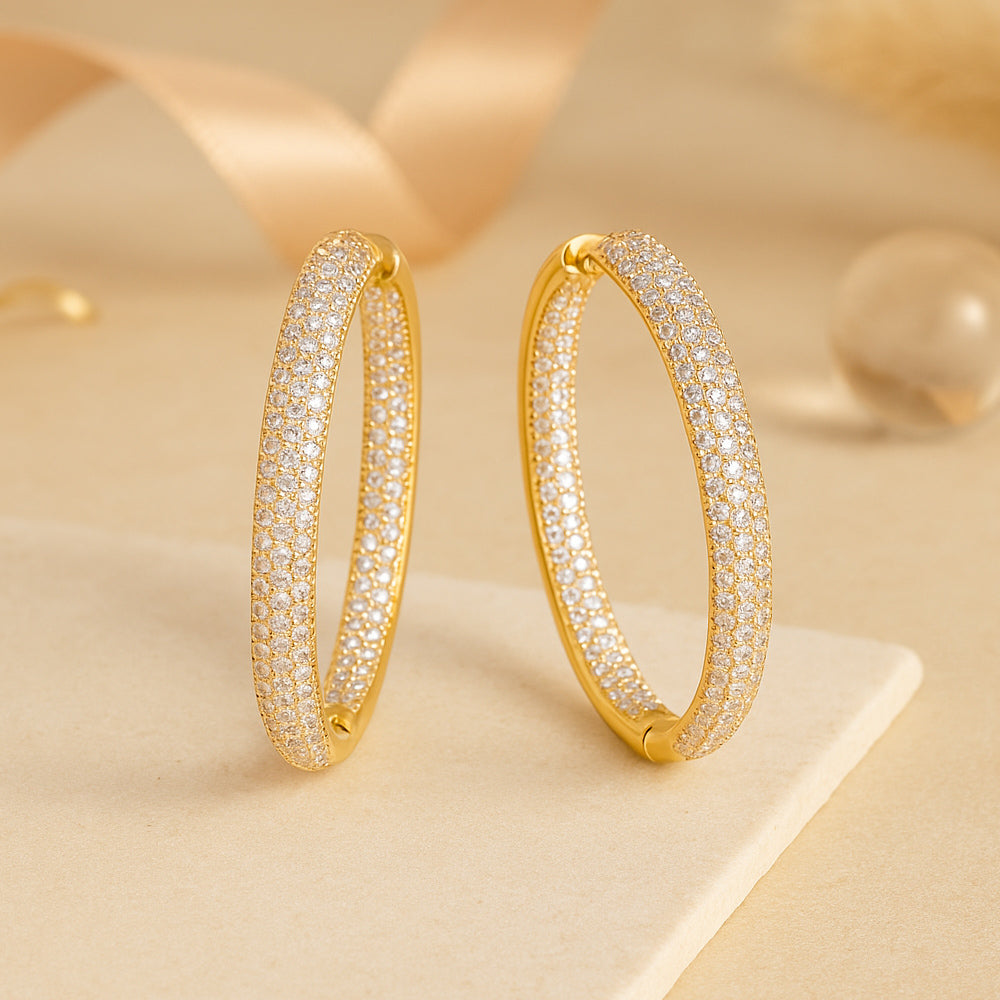 Ohrringe aus 925er Sterling-Silber, vergoldet, Zirkonia Creolen