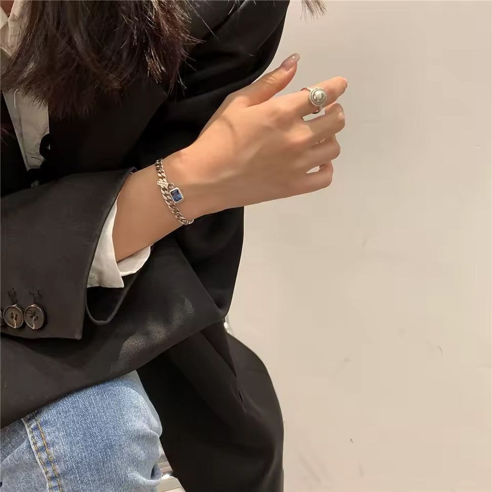 Armband aus 925er Sterling-Silber, Gliederarmband mit blauem Stein