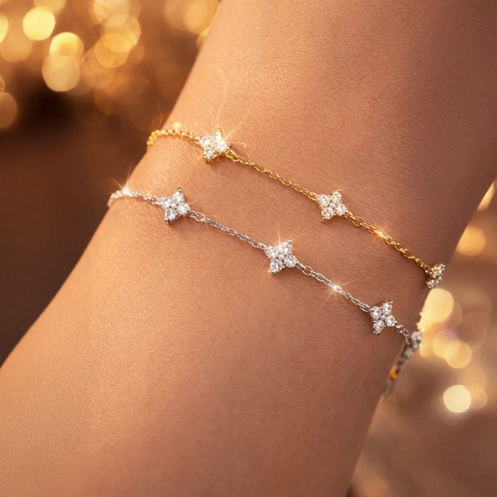 Armband aus 925er-Sterling-Silber, vierblättriges Blumenarmband, 19cm