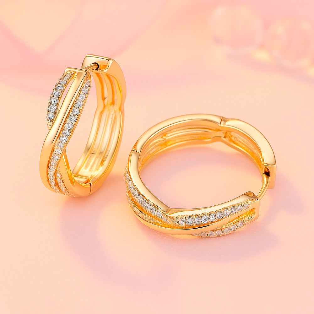 Ohrringe aus Edelstahl, vergoldet, gedrehte Zirkonia Creolen