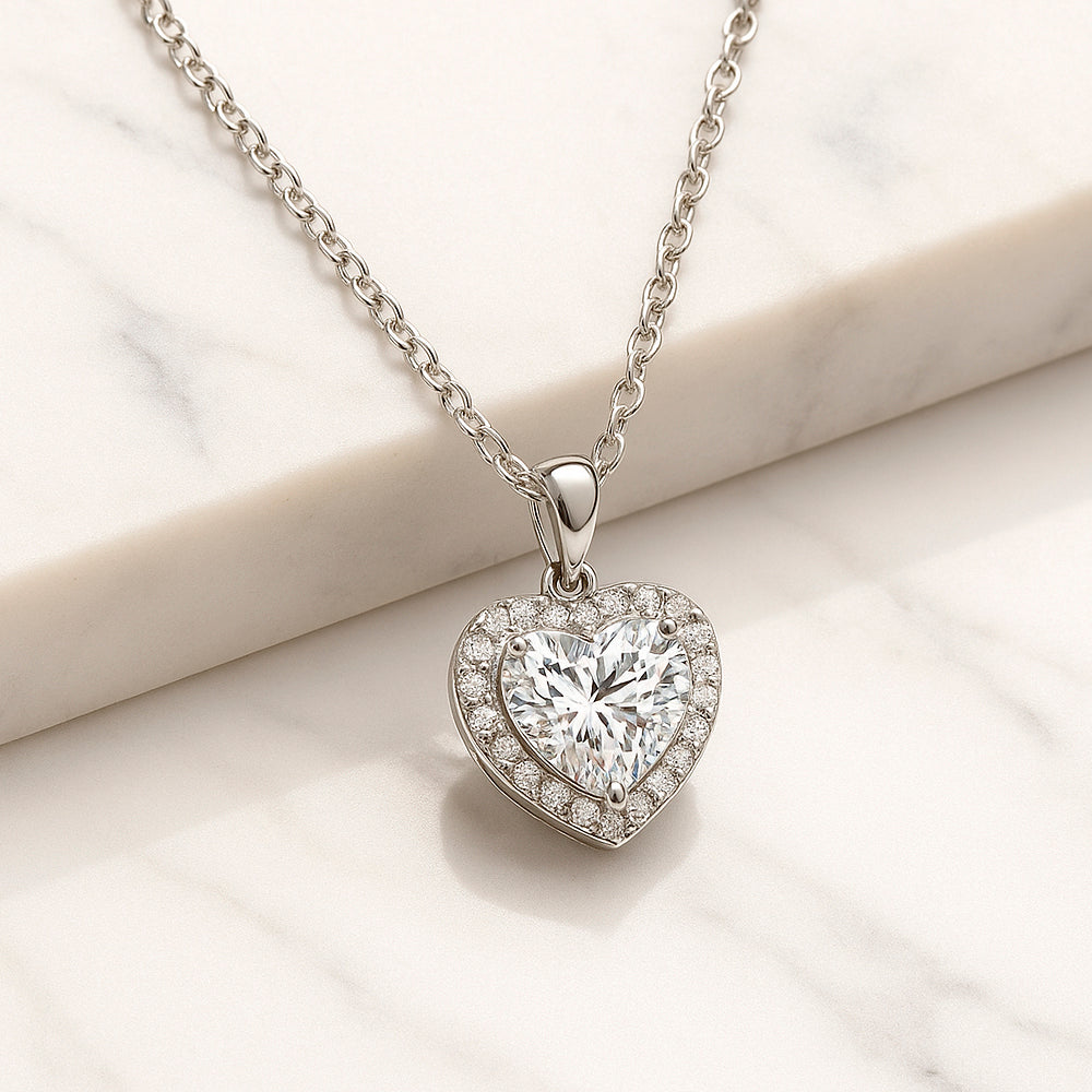 Kette mit Anhänger aus 925er Sterling-Silber, Herz mit Kristall