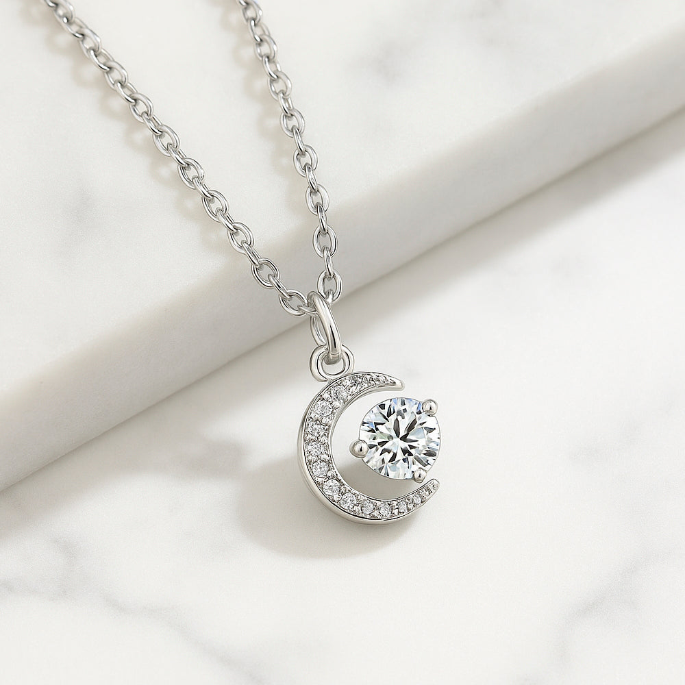 Kette mit Anhänger aus 925er Sterling-Silber, Mond, 45cm