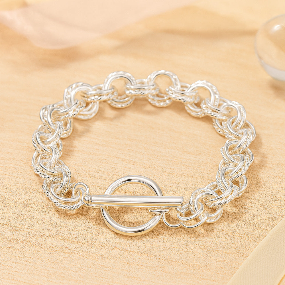 Armband aus 925er Sterling-Silber, Gliederarmband mit T-Stab Verschluss