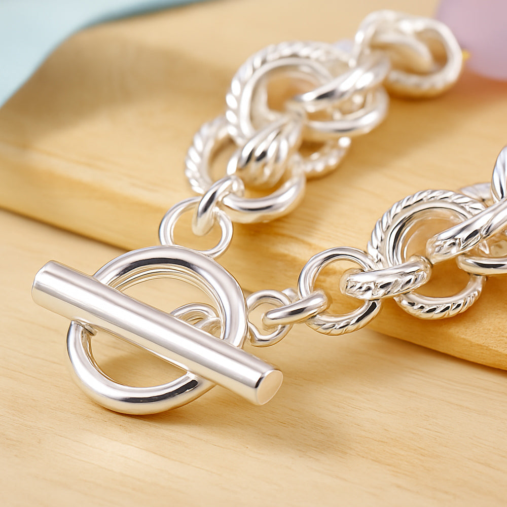 Armband aus 925er Sterling-Silber, Gliederarmband mit T-Stab Verschluss