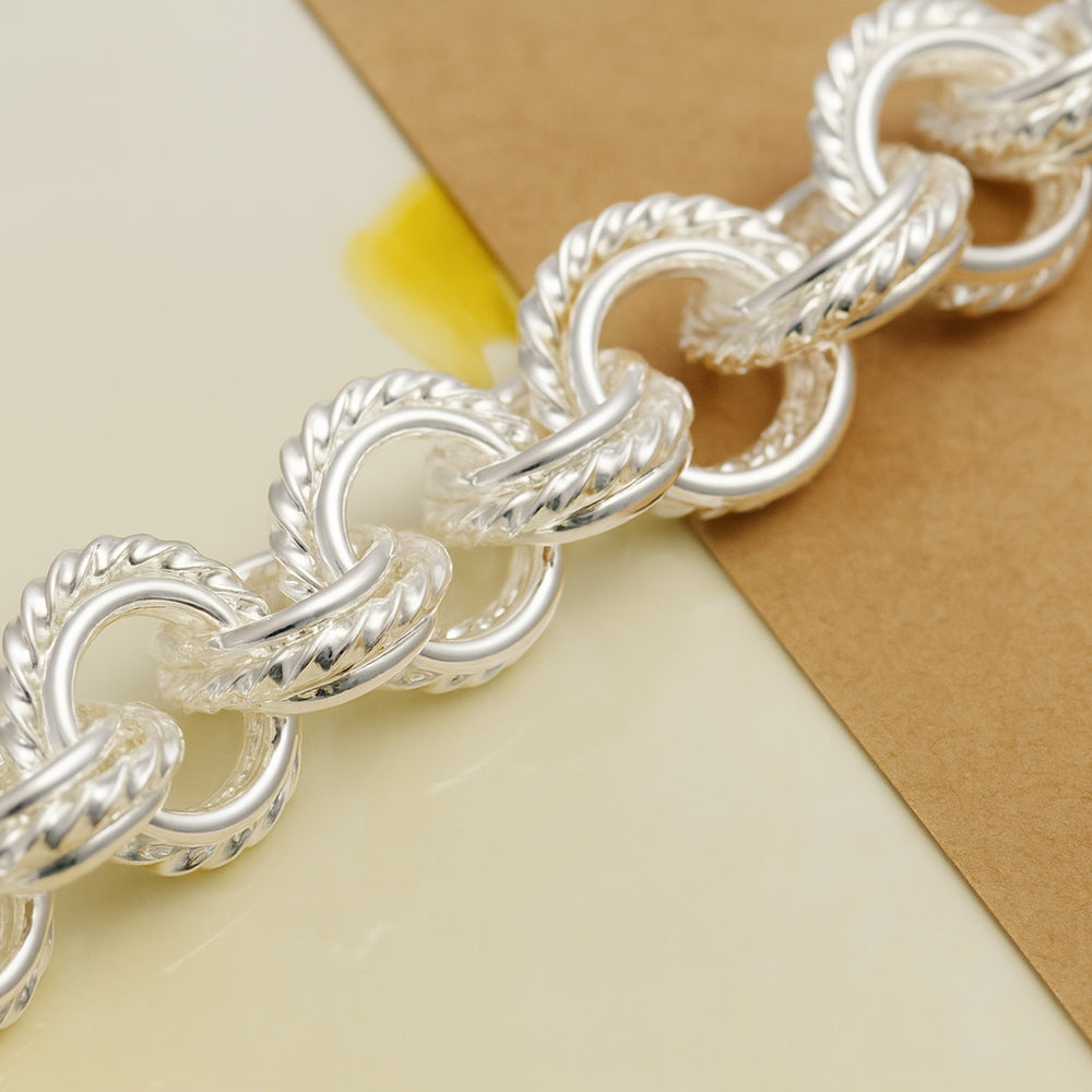 Armband aus 925er Sterling-Silber, Gliederarmband mit T-Stab Verschluss