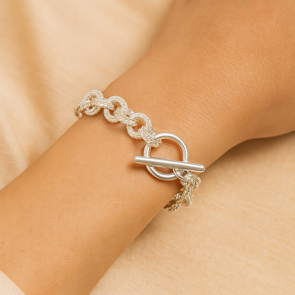 Armband aus 925er Sterling-Silber, Gliederarmband mit T-Stab Verschluss