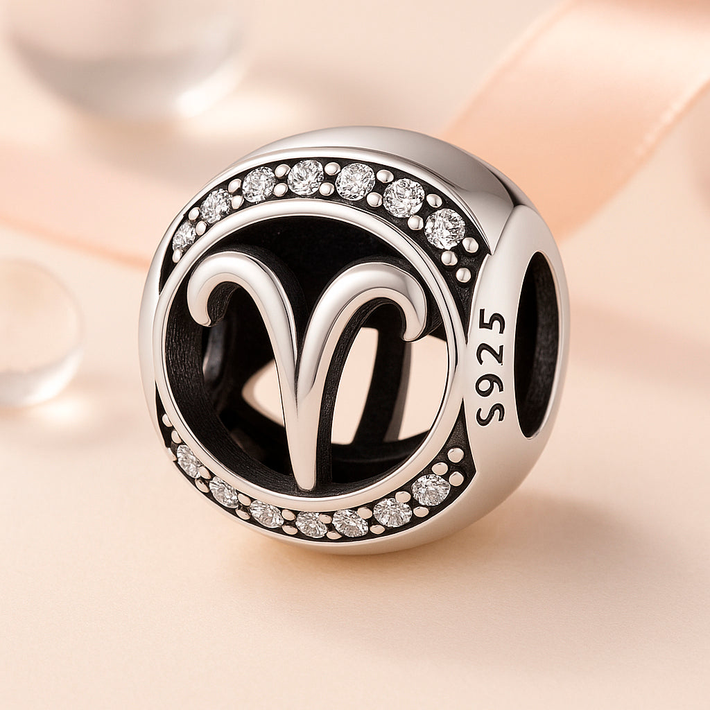 Armband / Charm aus 925er Sterling-Silber, mit Motiv Sternzeichen, Kugel, 1,2cm