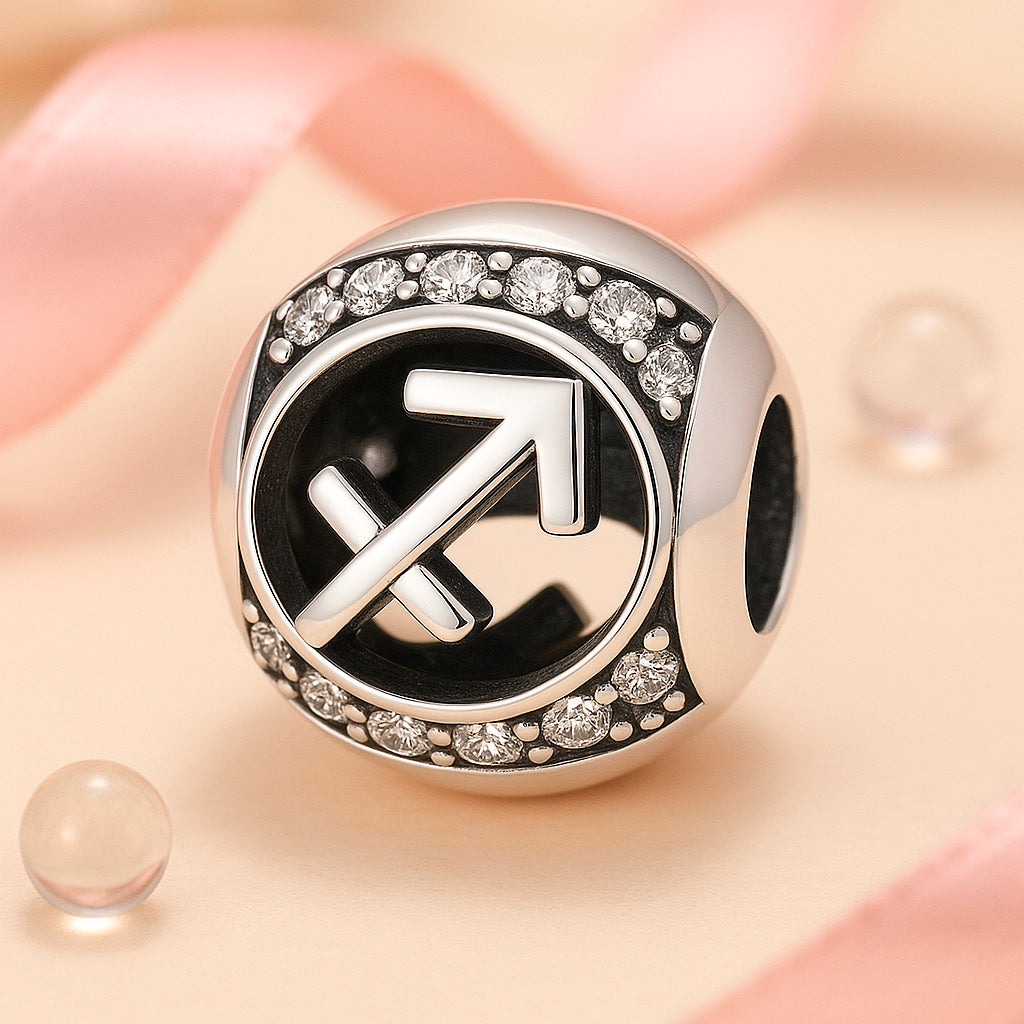 Armband / Charm aus 925er Sterling-Silber, mit Motiv Sternzeichen, Kugel, 1,2cm