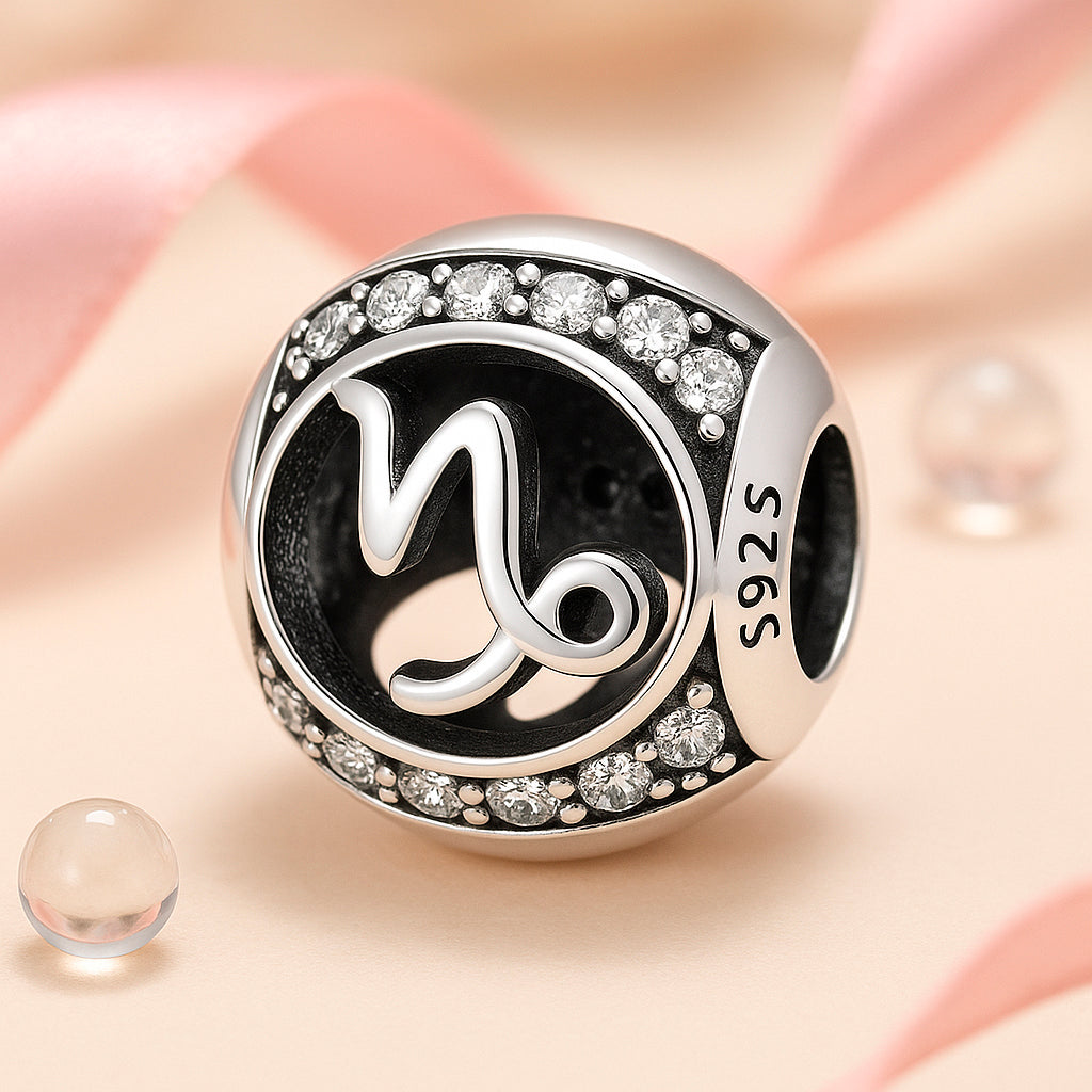 Armband / Charm aus 925er Sterling-Silber, mit Motiv Sternzeichen, Kugel, 1,2cm